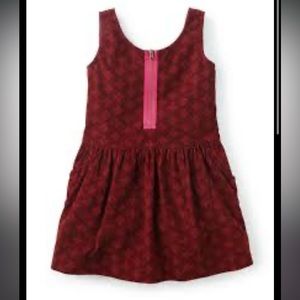 Tea Collection Size 10 red corduroy jumper dress pink front accent zipper EUC